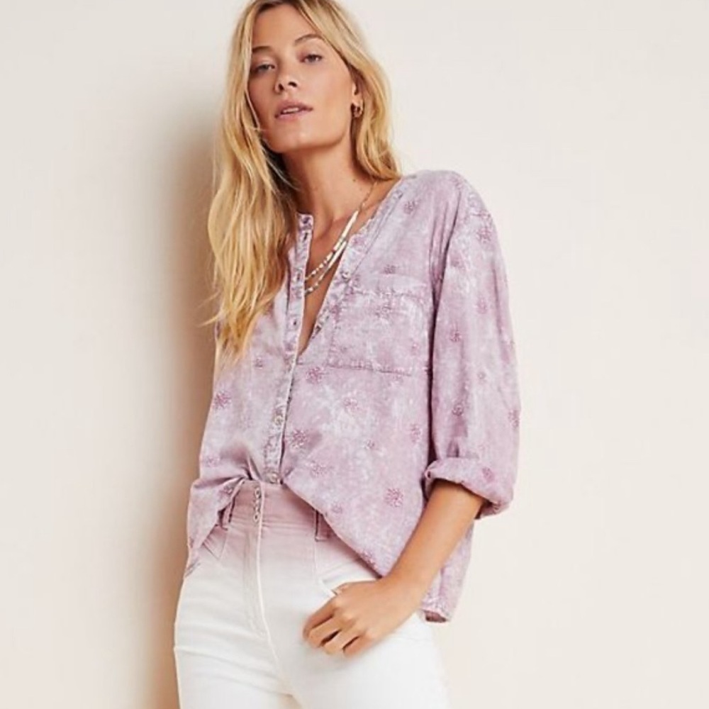 Pilcro by Anthropologie The Whitney Texture Embroider Shirt